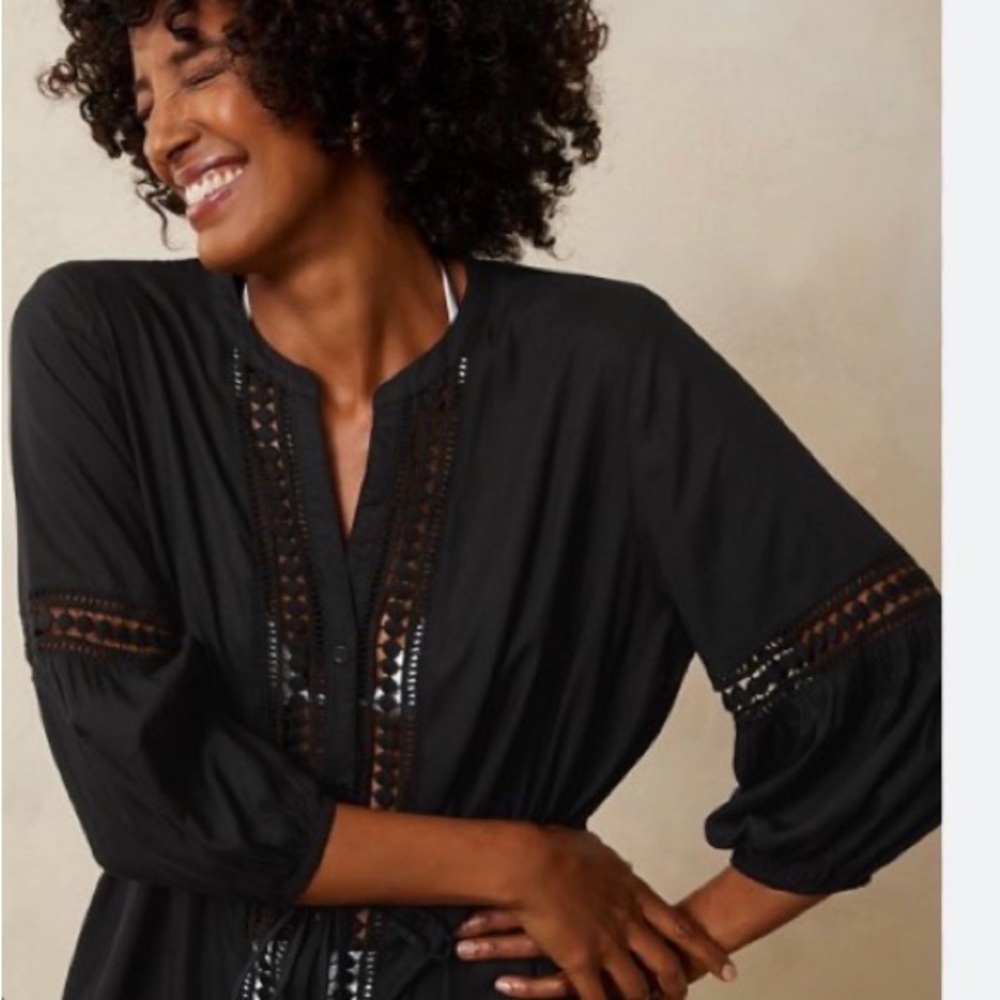 Tommy Bahama Black Sunlace Coverup Shirt Dress Size S